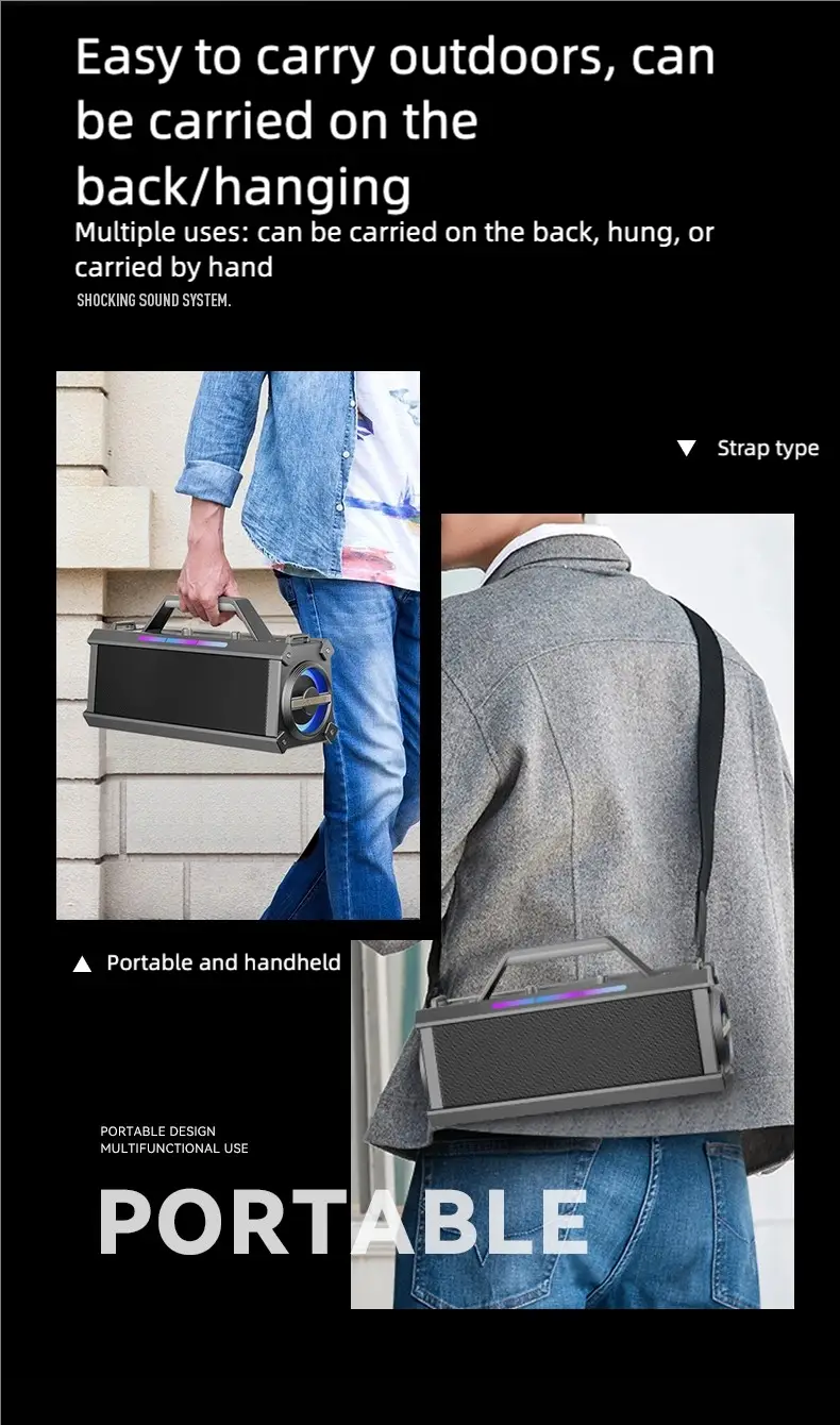 Portable Karaoke Machine with 2 Microphone Three Echo Levels Indoor and Outdoor Modes Deep Bass Supports AUX TF USB