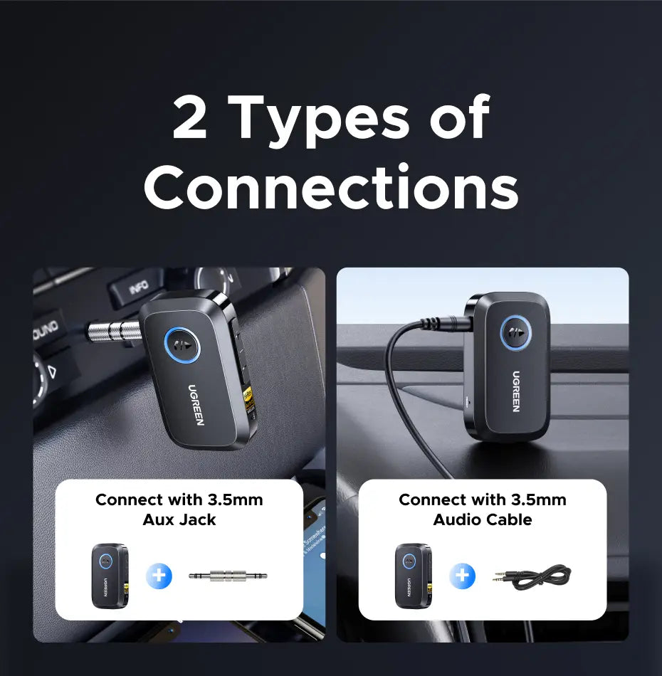 UGREEN Bluetooth 6.0 5.4 Car 3.5mm AUX Jacks for Car Speakers Audio Music Hands Free Bluetooth 5.3