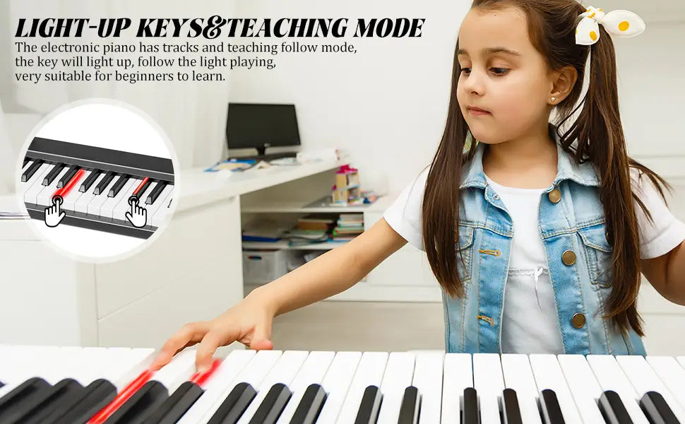 61 Keys Portable Keyboard Piano 1000 Tones 150 Demo Songs Folding Electronic Keyboard Piano Black