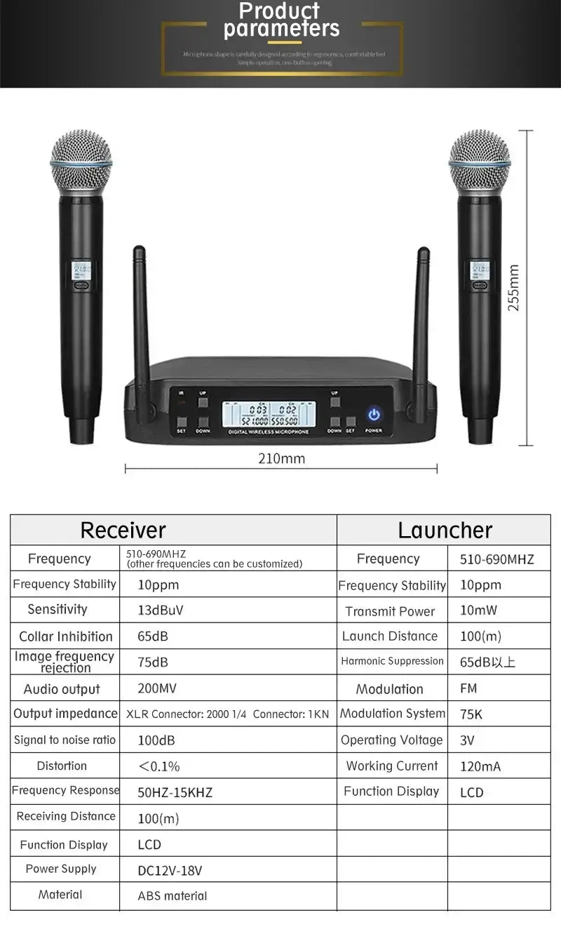 Wireless UHF Microphones with Microphone Receiver for Karaoke Stage Performance Speech Classroom Show Party Hip Hop Micro Phones