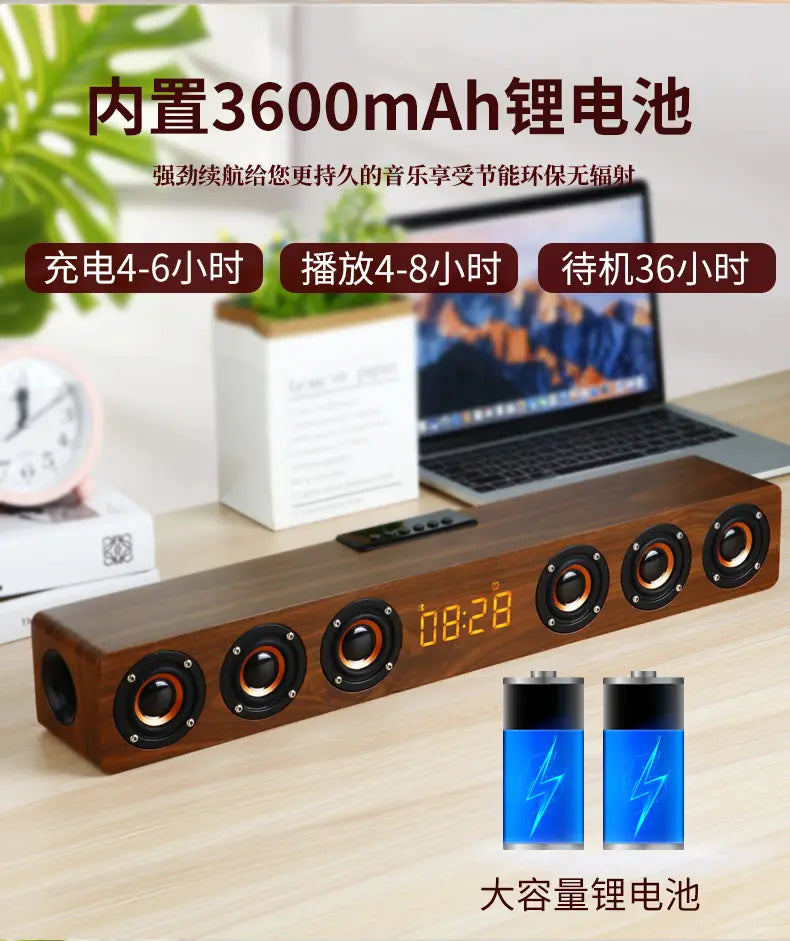 6 Speakers Wooden Bluetooth Speaker Sound Bar TV Echo Wall Home Theater Sound System 3D Stereo Surround Sound Bar for PC/TV