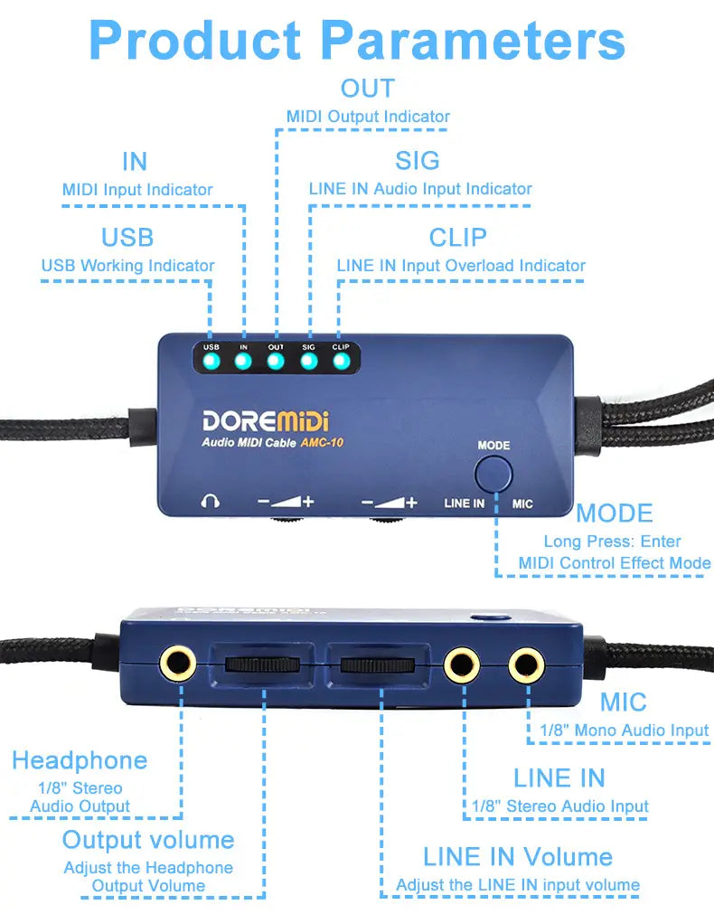 DOREMiDi Audio MIDI Cable USB AMC-10 Converter That Has Both Sound Card and MIDI Functions