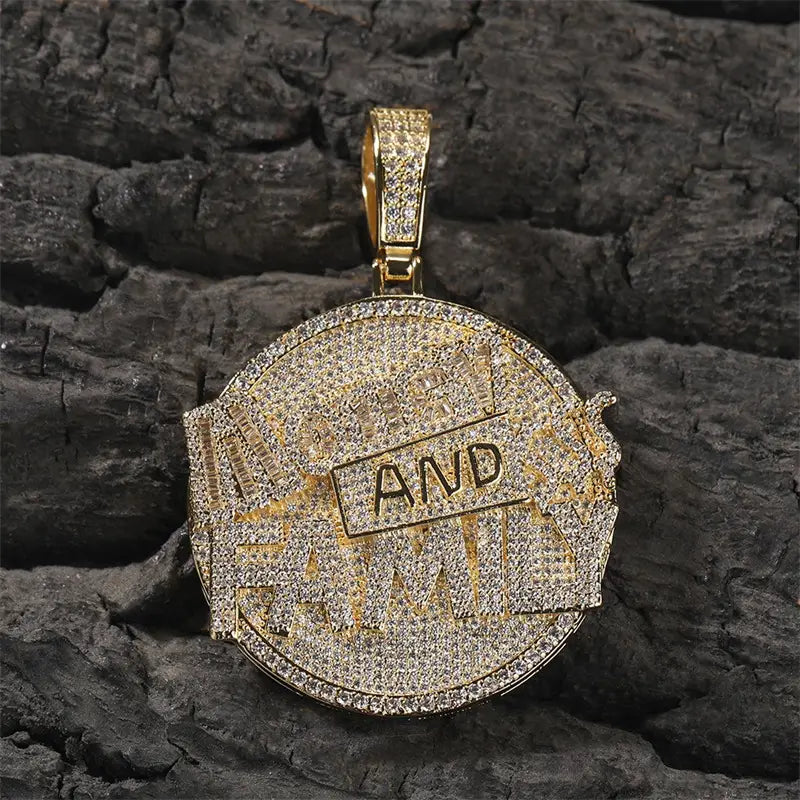 Hip Hop Round Coin Pave Crystal Money And Family Pendant With Iced Out Tennis Chain Necklace Choker For Men Rapper Jewelry