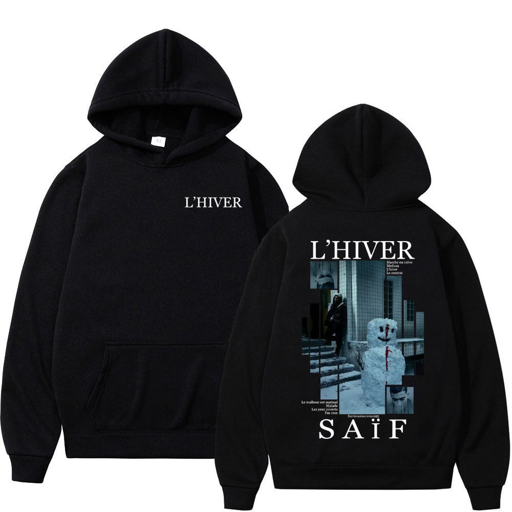 Rapper L’HIVER Saif Album 2025 Hoodies Men’s Hip Hop Fleece Pullover Sweatshirt Retro Long Sleeve Oversized Hoodie Streetwear