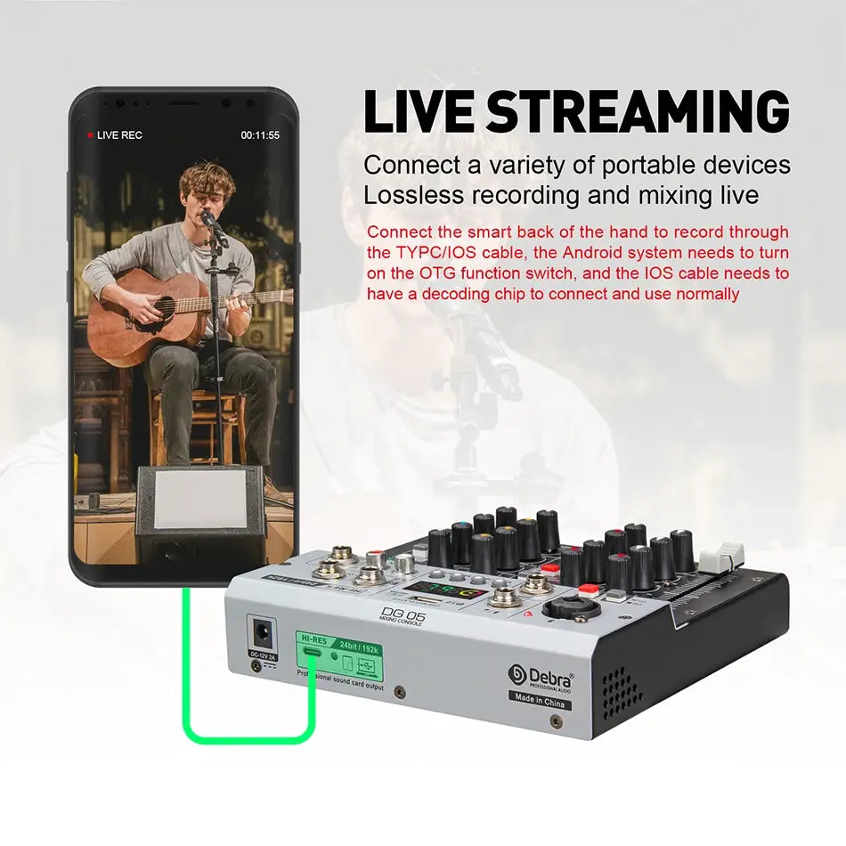 Debra Professional 24bit 192K USB Studio Recording Audio Interface DJ Console Noise Cancelling Function for Sound Card Mixer