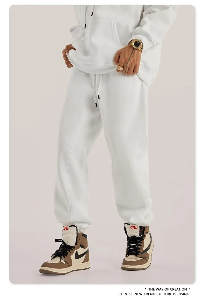 ZODF Trendy Men 345gsm Fleece Sweatpant Unisex Solid Color Loose Retro Hip Hop Winter Joggers Pants Brand Clothes HY0005