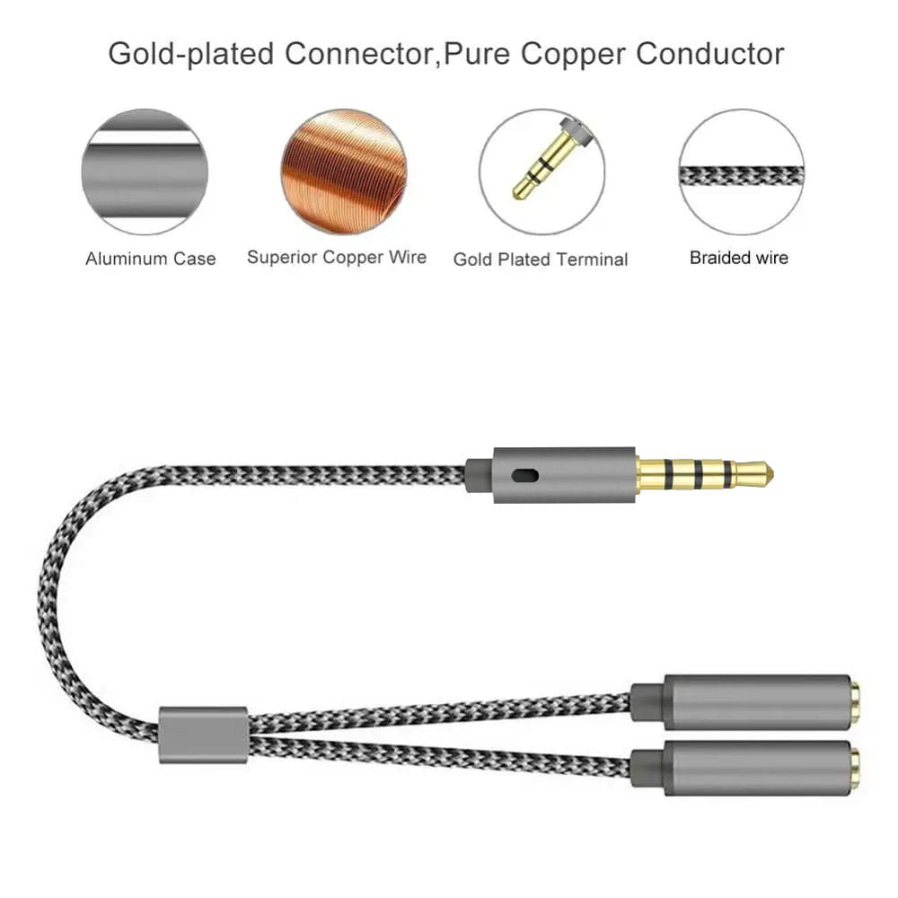 Headset Adapter Headphone Mic and Speaker Y Splitter Cable 3.5mm Audio Male to 2 Female For Earphone Extense Mobile Audio