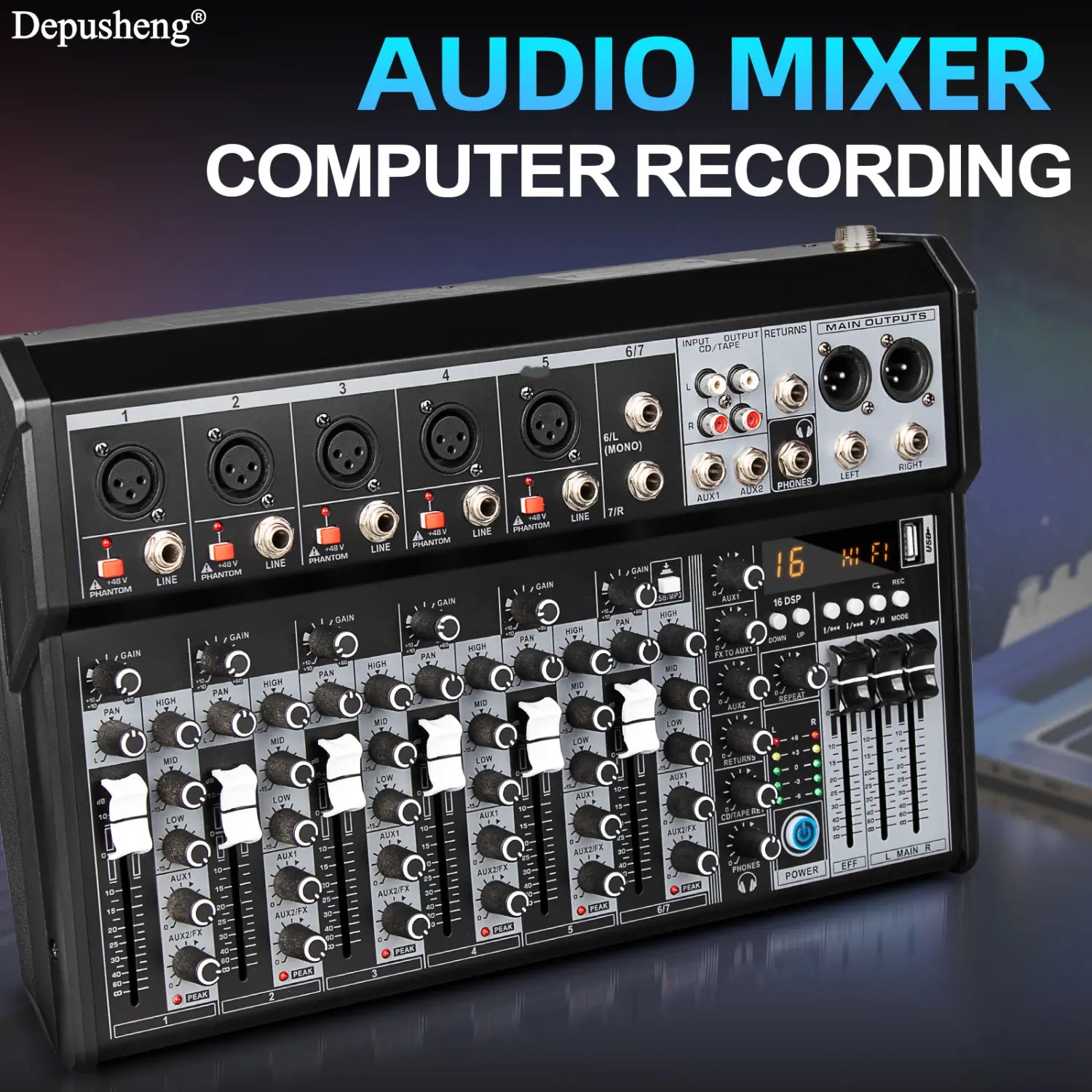 Audio Mixing Console Mixer Professional Audio 7 Channel Sound Mixer For Live Streaming DJ Audio Equipment