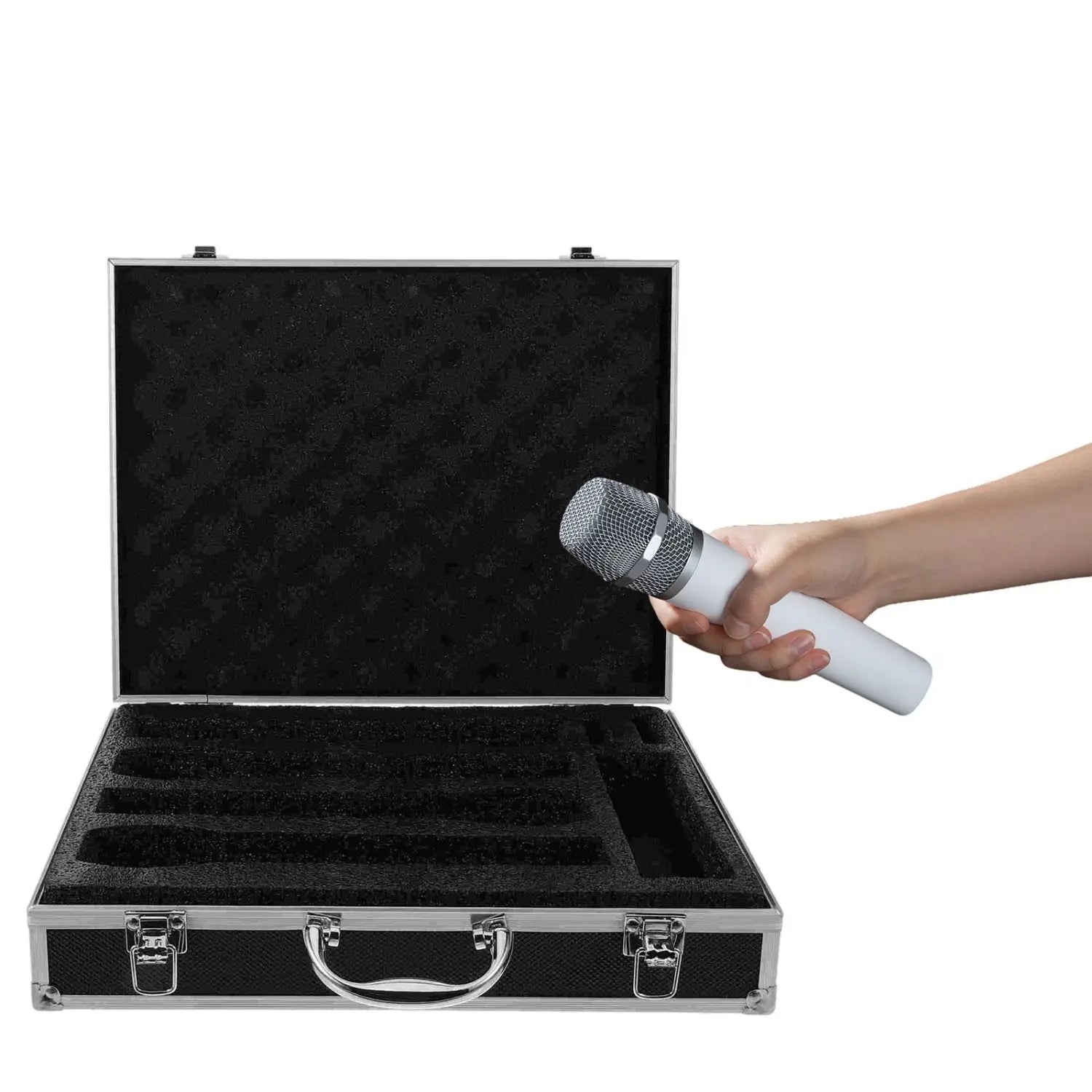 Microphone Carrying Studio with Sponge Vocal Microphones Hard Case Instrument Box for 4 Mics Storage Broadcast Equipment Mixer