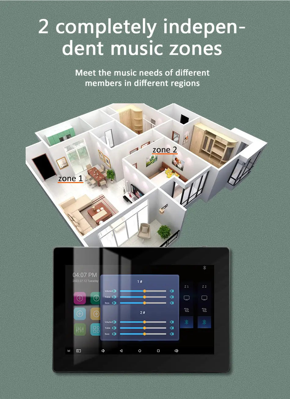 WiFi Bluetooth Wall Amplifier 7 inch Metal Frame Android Amp Home Theater Sound System Mini Stereo Ceiling Speaker Residential