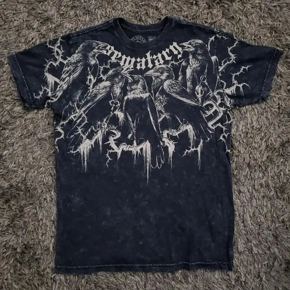 2025 Men’s Retro Punk Hip Hop Pattern Printed Breathable Hardship T-shirt New Round Neck Polyester Short Sleeve Top