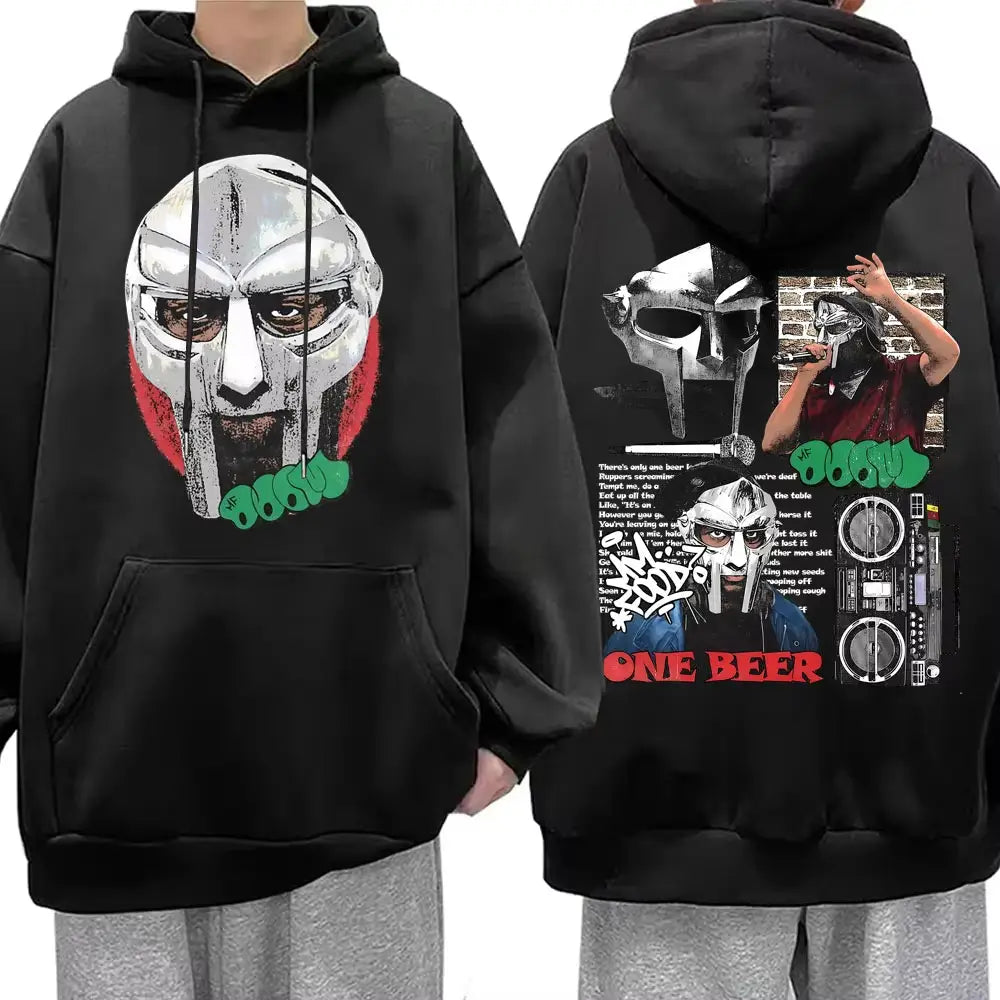 Rapper Mf Doom MM FOOD One Beer Print Hoodie Men Women Hip Hop Fashion Pop Music Pullover Women Vintage Casual Oversized Hoodies
