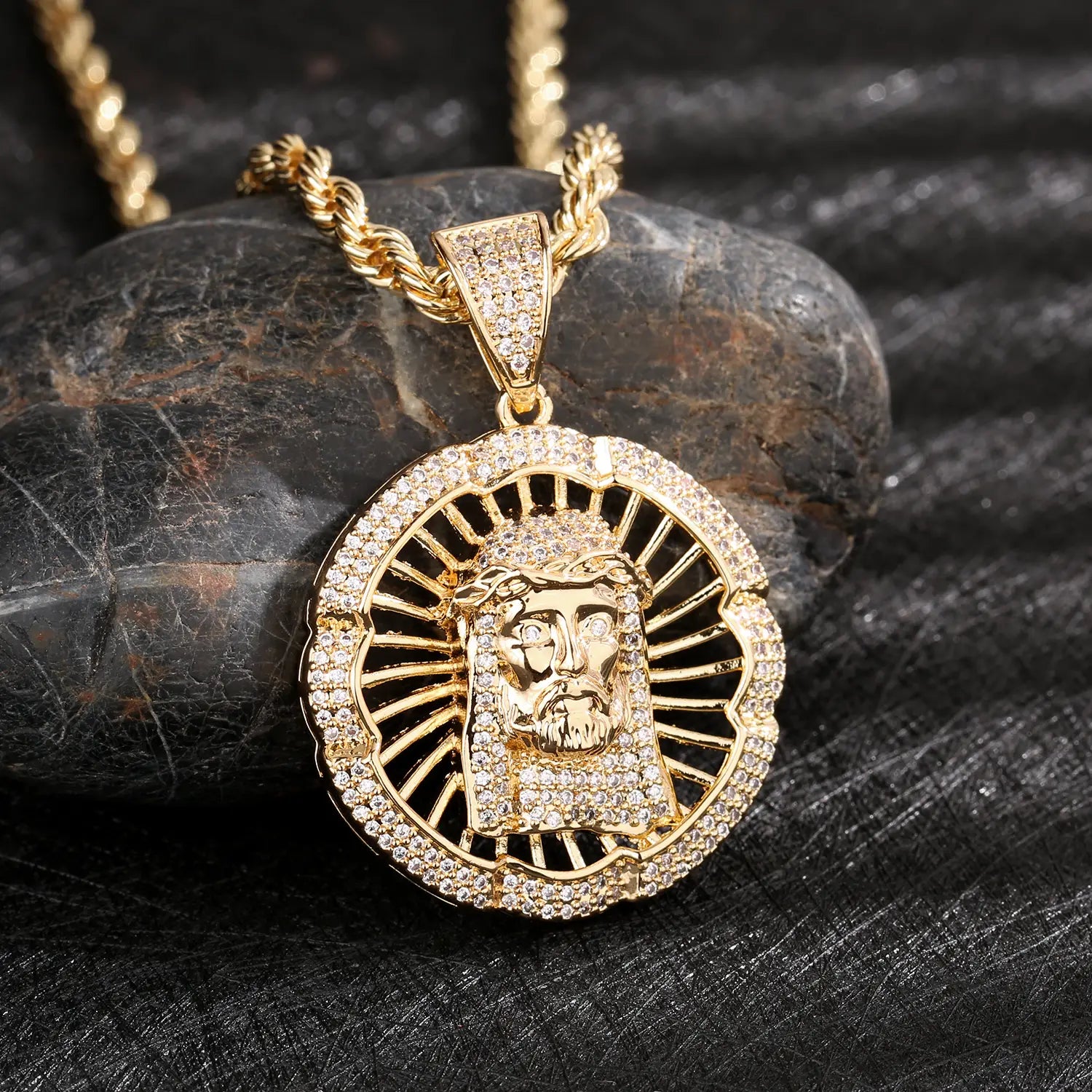 Hip-hop religious pendant for men and women made of copper plated with 14K gold wholesale available.