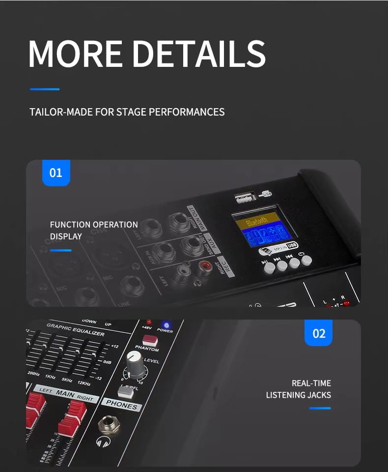 DJ Audio Mixer Amplifier 4 Channel 500w Stage Equipment Computer Digital Mixer Mobile Bluetooth DJ Mixer for PC Performance