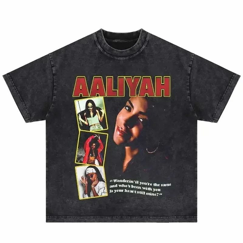 Hip Hop Vintage T-Shirt Aaliyahs Baby Girl Purple Bootleg Print T Shirts Harajuku Streetwear Summer Casual Loose Tops Unisex