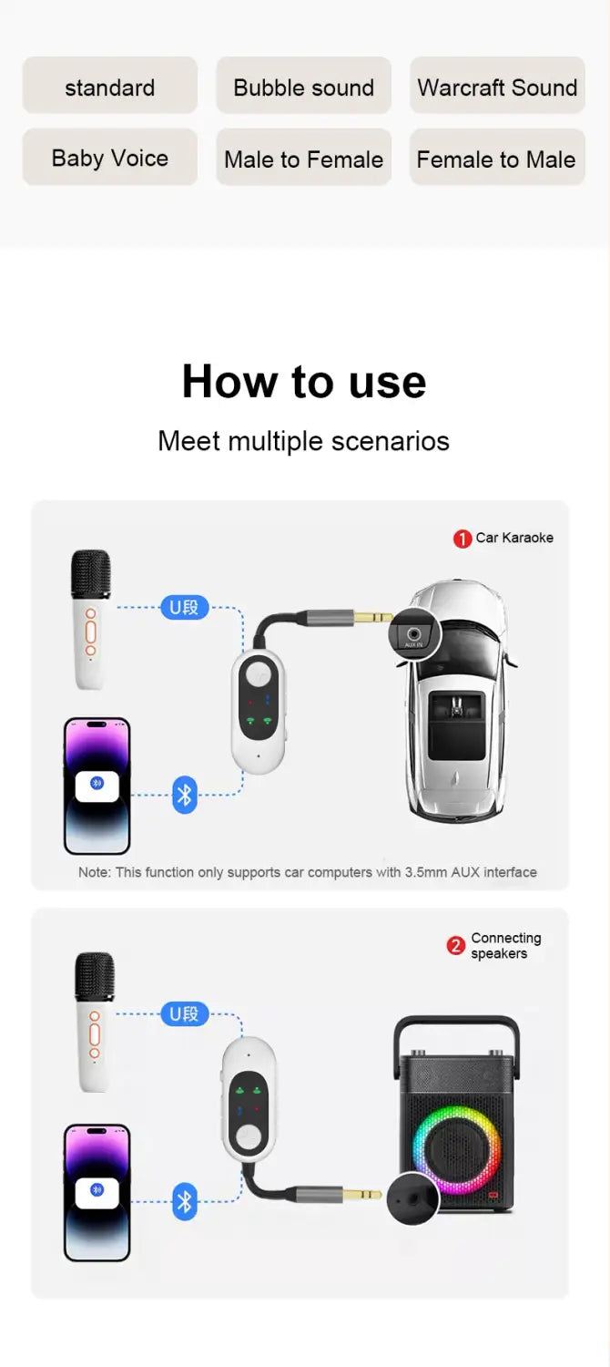 Portable Car Karaoke Machine Wireless Bluetooth KTV Speaker with Hands-Free Microphone for Android & iOS Phones