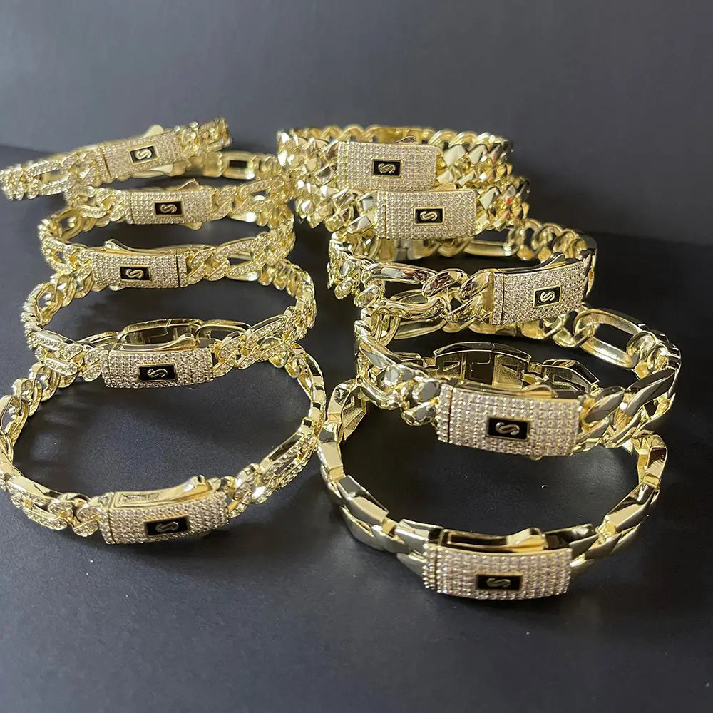 New hip hop Cuban bracelet Monaco hip hop bracelet 14K gold-plated copper unisex available for wholesale.