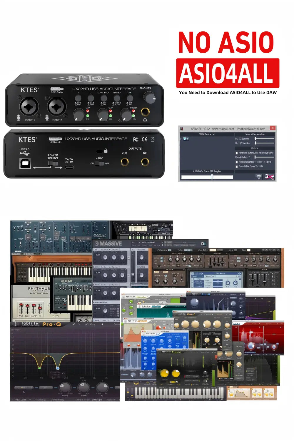 UX22 Audio Interface 192kHz 32-Bit USB Sound Card for Studio Recording Live Streaming Podcast DAW Music Production & YouTube