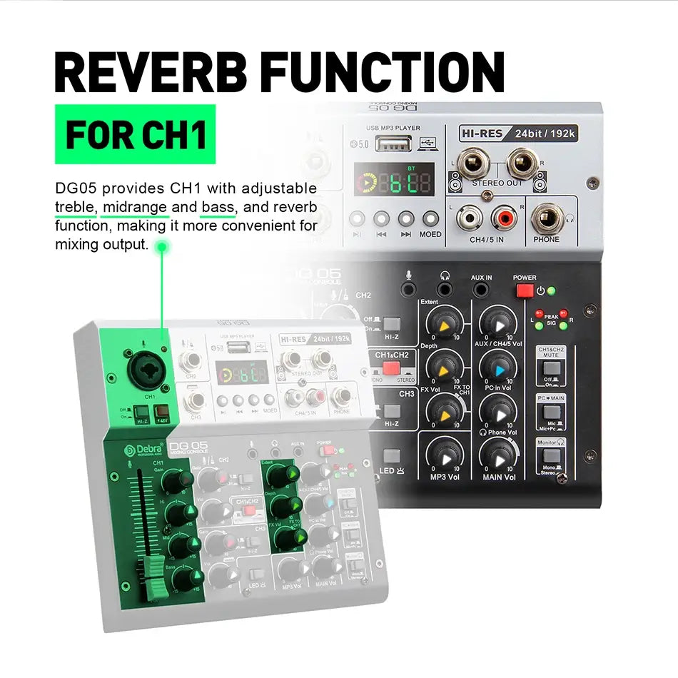 Debra Professional 24bit 192K USB Studio Recording Audio Interface DJ Console Noise Cancelling Function for Sound Card Mixer
