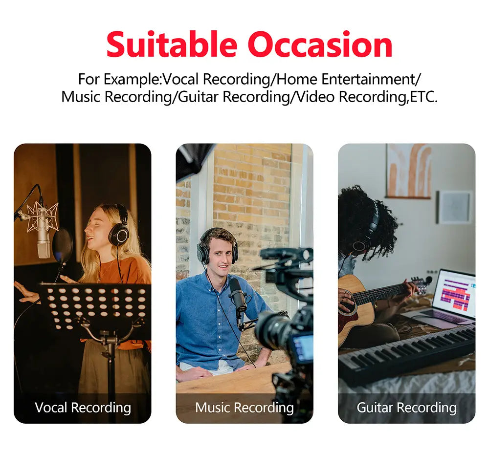 UC22 Audio Interface Sound Card 24-bit/192KHz AD Converter Electric Guitar Live Recording Professional Studio Singing Podcast