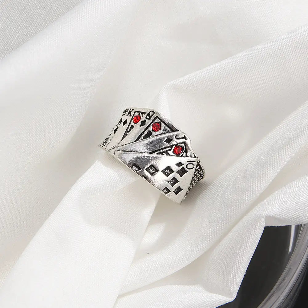 Vintage Metal Opening Rings for Women Men Hip Hop Adjustable Playing Card Finger Lucky Poker Ring Fashion Party Jewelry Gifts