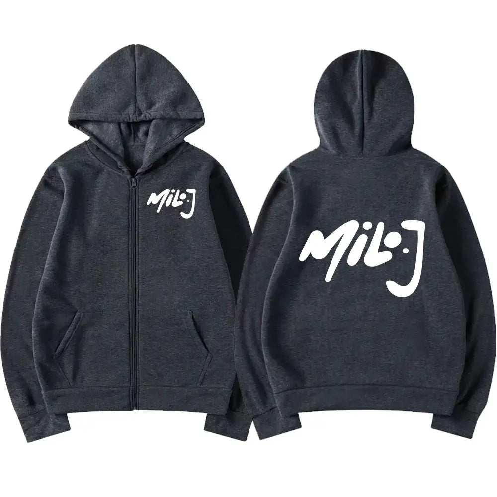 Rapper Milo J Logo Merch Zipper Hoodies Men’s Women Fashion Hip Hop Zip Up Hooded Sweatshirts Casual Oversized Jackets Pullovers
