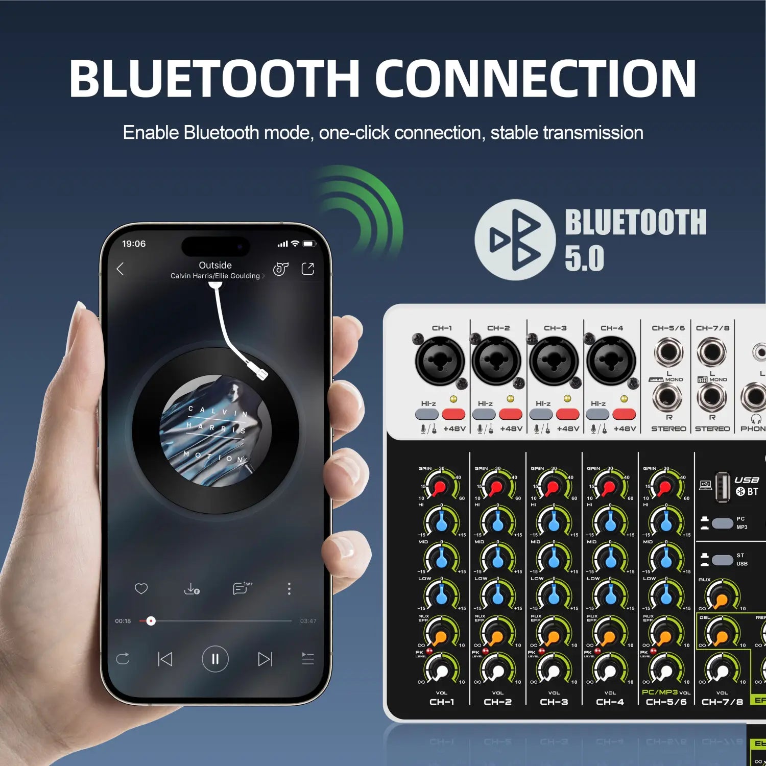 4/8 Channel Audio Mixer DJ Controller Sound Mixing Console With Bluetooth Phantom Power Delay Repaeat Effect For PC Recording