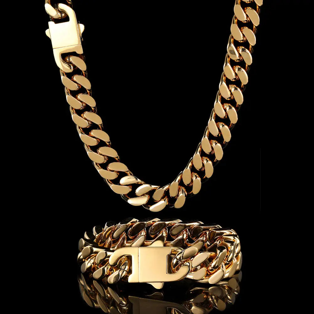 Wholesale Hip Hop Jewelry Stainless Steel Men Flat 4 Side Curb Cuban Link Chain Necklace For Men Drop Shipping