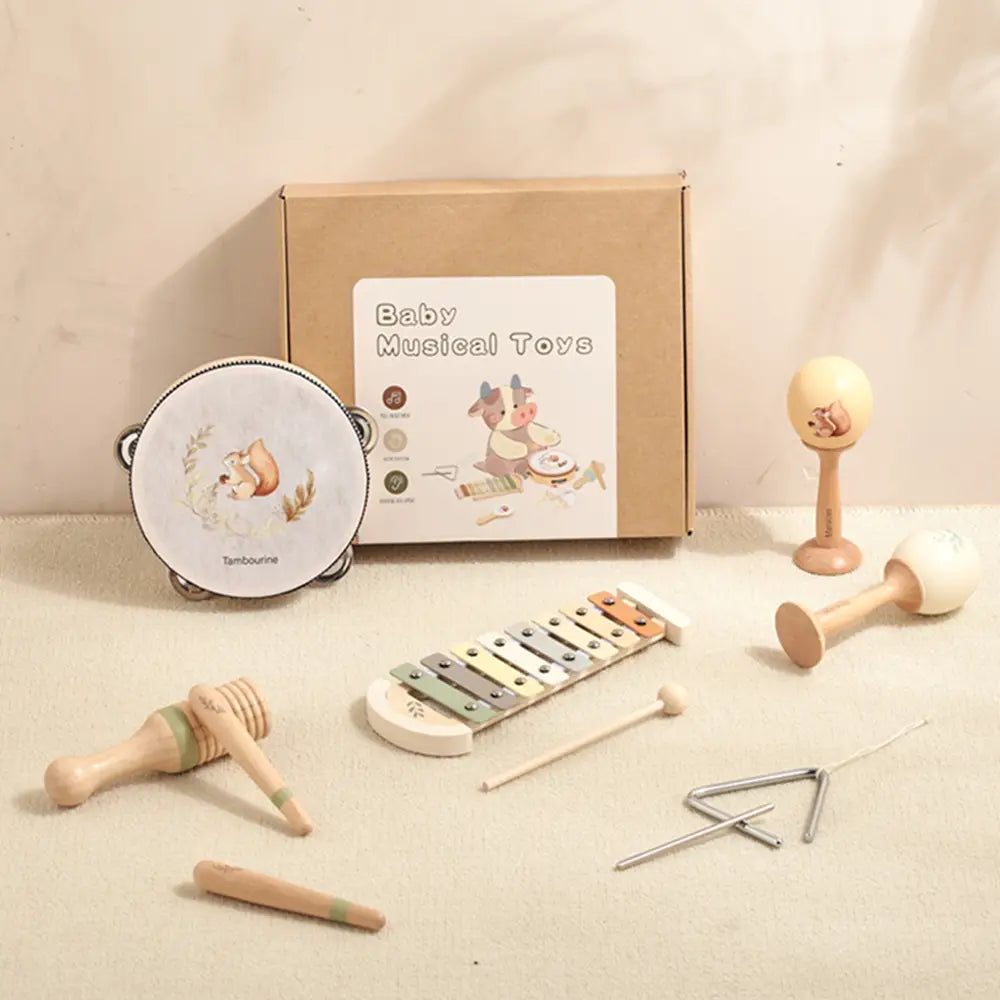 Kids Wooden Montessori Toys Musical Instruments Rattle Toys Wooden Squirrel Percussion Instruments Preschool Educational Toys