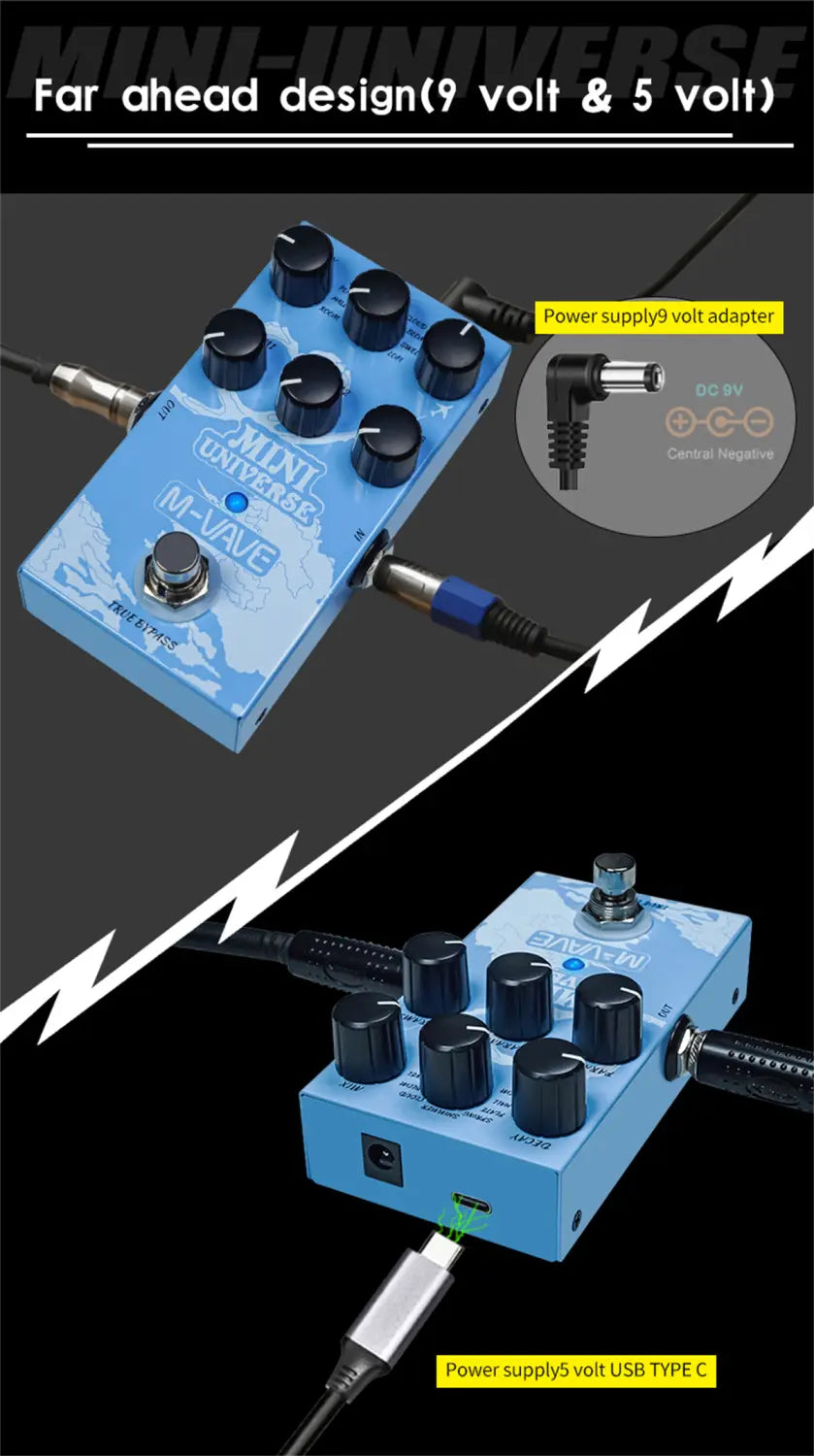 M-VAVE Guitar Effect Pedal Mini Universe Digital Reverb Pedal 9 Reverb Effects Room/Shimmer/Lofi/Spring Reveb Effect Pedals