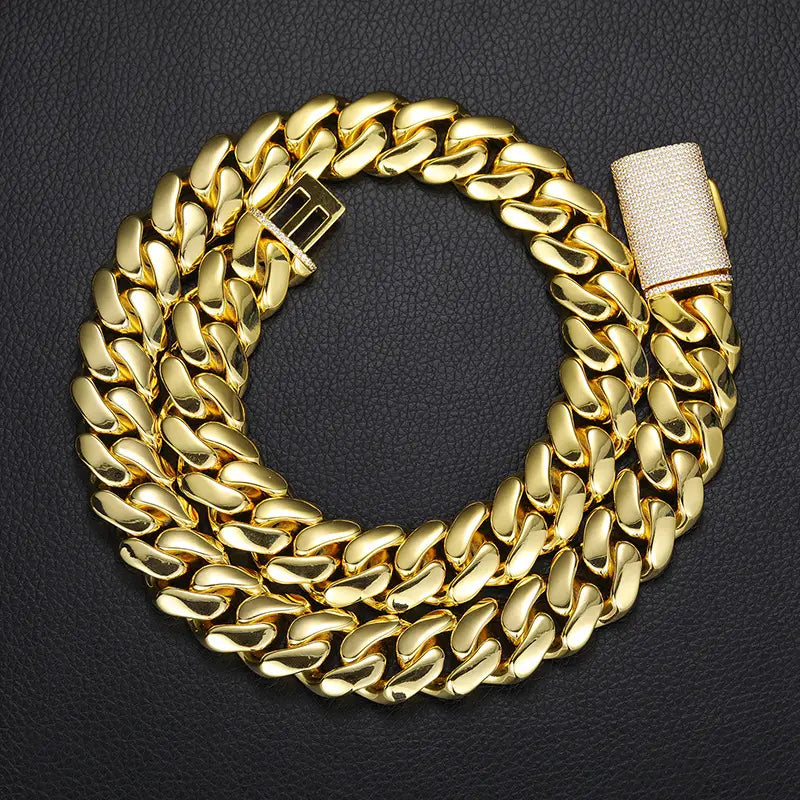 12-20mm wide Hip Hop Bling Iced Out Round Cuban Miami Link Chain Necklaces for Men Rapper Jewelry Gold Silver Color