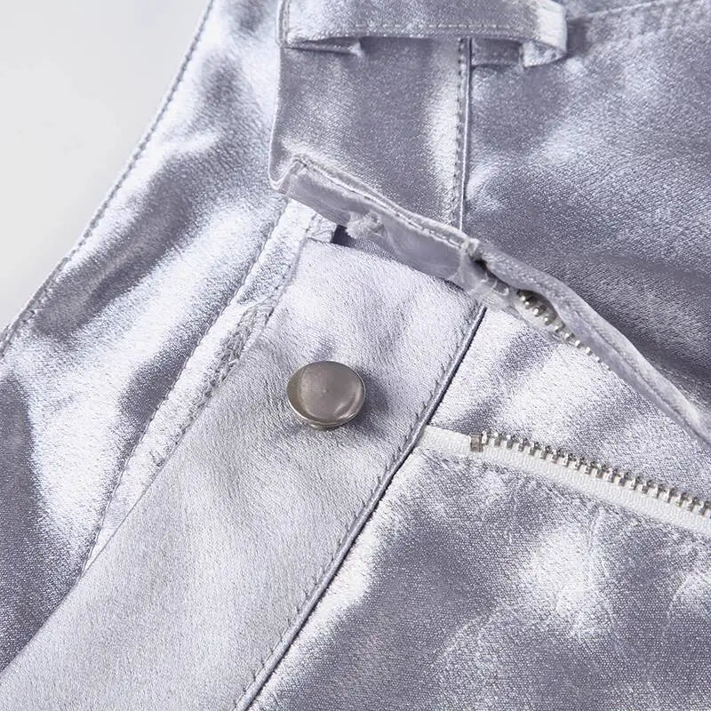 Hip Hop Women High Waist Wide Leg Pants Street Silver Dark Style Satin Pleated Casual Loose Slimming Dance Pants