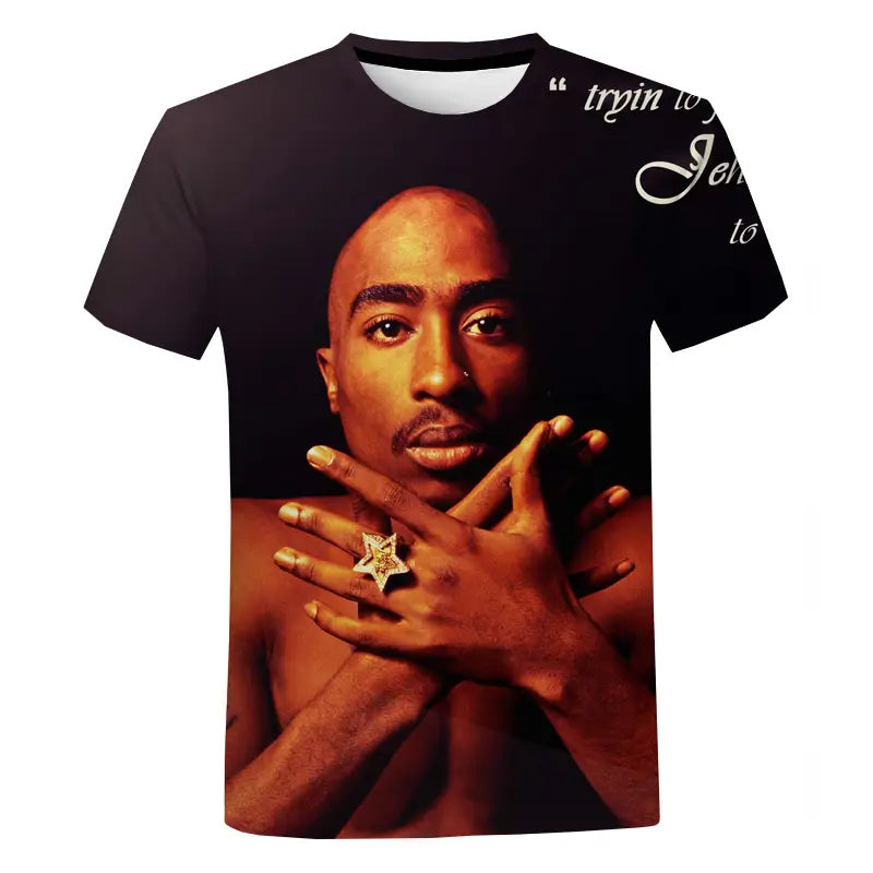 Rapper 2PAC Hip Hop Oversized T-shirt for Men Summer Casual Fashion Harajuku Street Round Neck Tops Short Sleeves T Shirt