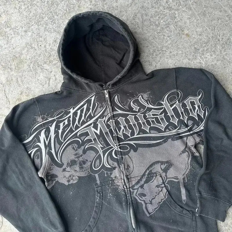2025 American New Fashion Oversized Pattern Printed Zipper Hooded Sweater Men Y2K Gothic Harajuku Hip Hop Popular Couple Hoodies
