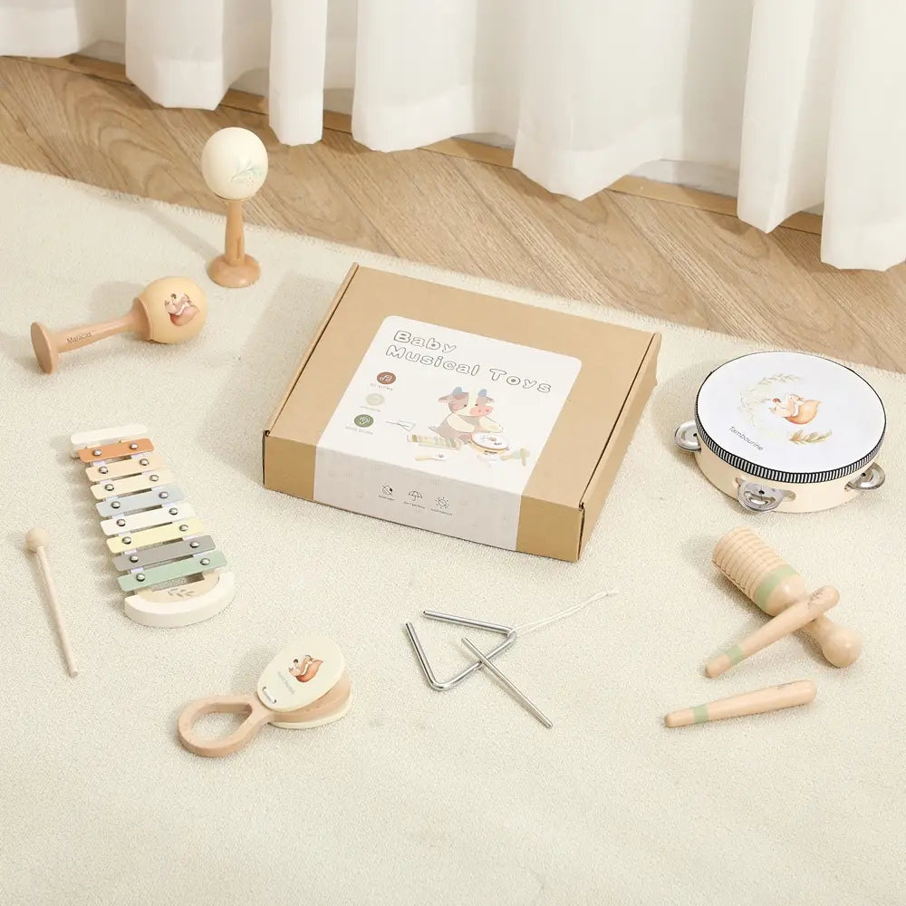 Music Toys Baby Wooden Montessori Toys Children Music Instrument Squirrel Maracas Drum Xylophone Early Education Sensor Toys Set