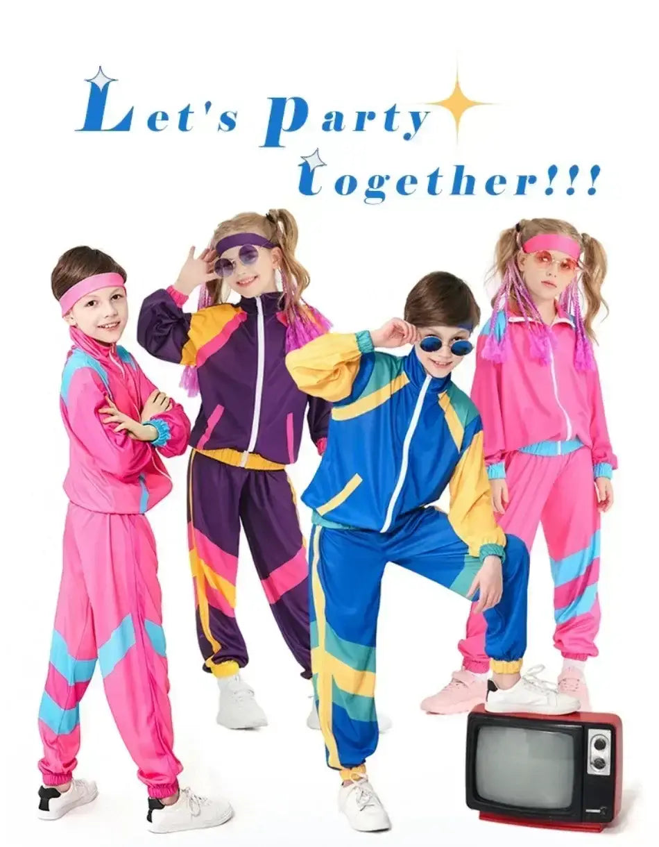 Hippie Fantasia 80s 90s Costume for Kids Children Disco Party Cosplay Disguise Boys Girls Carnival Vintage Rock Clothes Hip-Hop