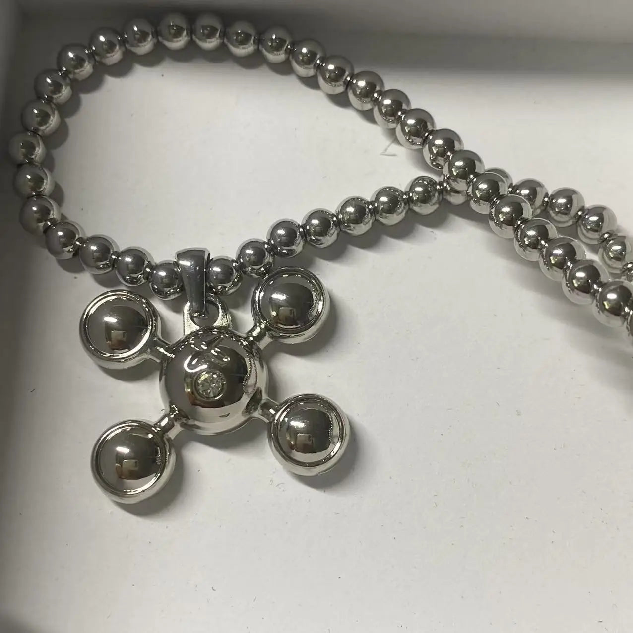 Hip-hop Style Stainless Steel Round Bead Chain Rapper Necklace a Niche Design Necklace Gift for Fashionable Men and Women