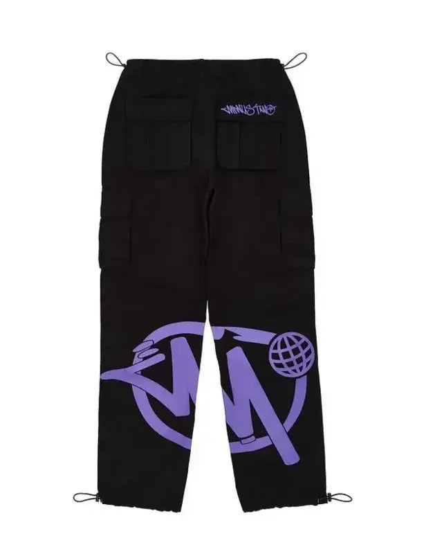 Retro American Hip Hop Wide Leg Pants with Pocket Print Casual Loose Workwear Trousers for Men Dance Scene Comfortable Fit