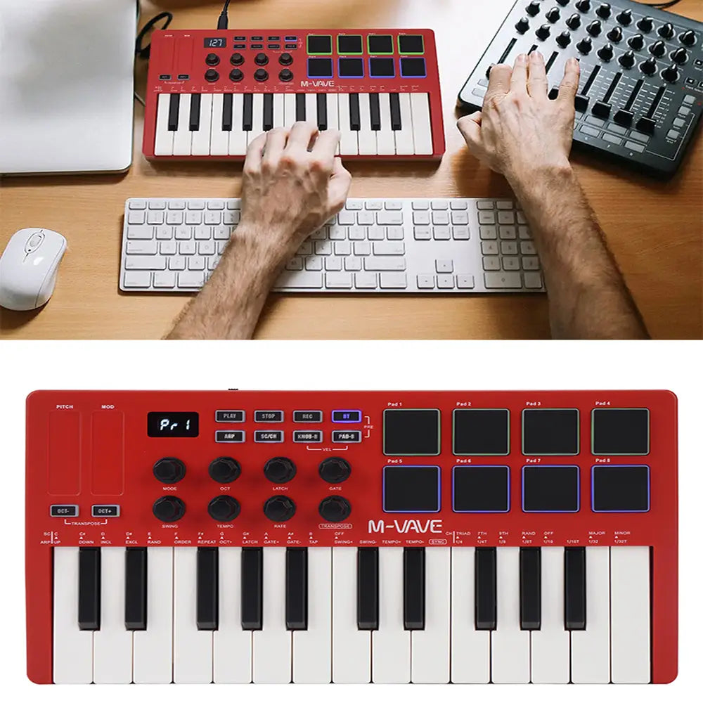 M-VAVE 25-Key MIDI Control Keyboard Mini USB Keyboard Controller with 25 Velocity Sensitive Keys 8 RGB Backlit Pads 8 Knobs