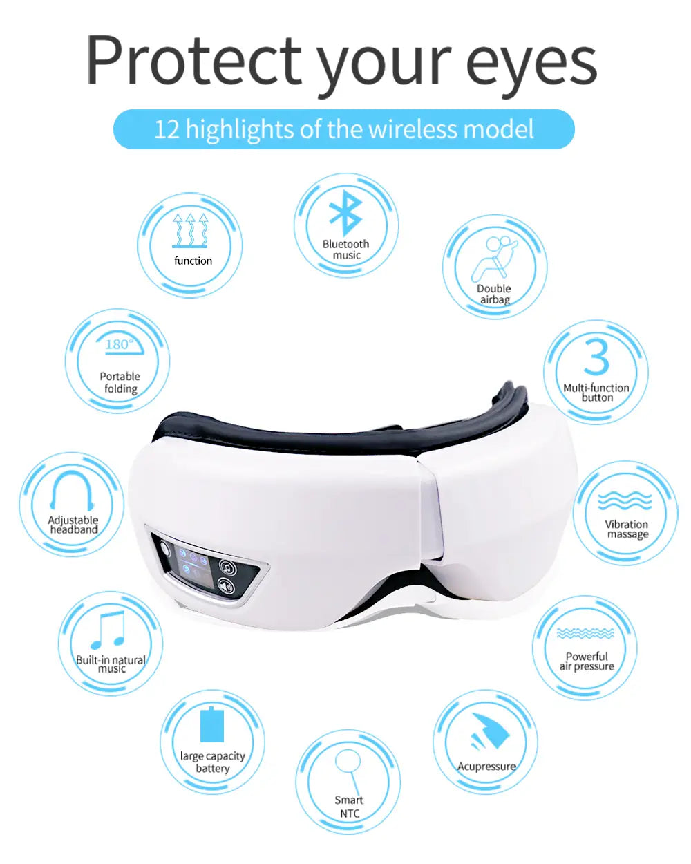 Eye Massager Smart Foldable Vibration Airbag Compress Eye Massage Instrument Bluetooth Music Eye Care Glasses Eye Relax Fatigue