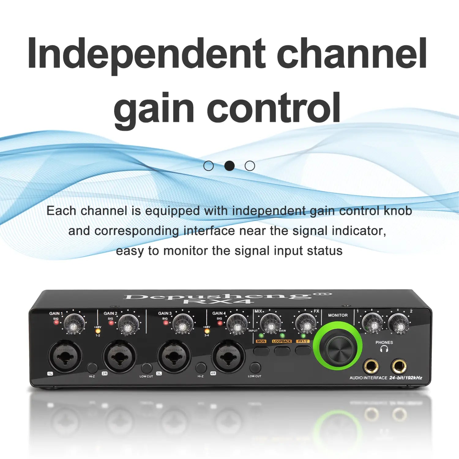 Audio Interface Professional Sound Card 4 in 2 out Depusheng RX4 Sound Card AD Converter with Monitoring Electric Live Recording