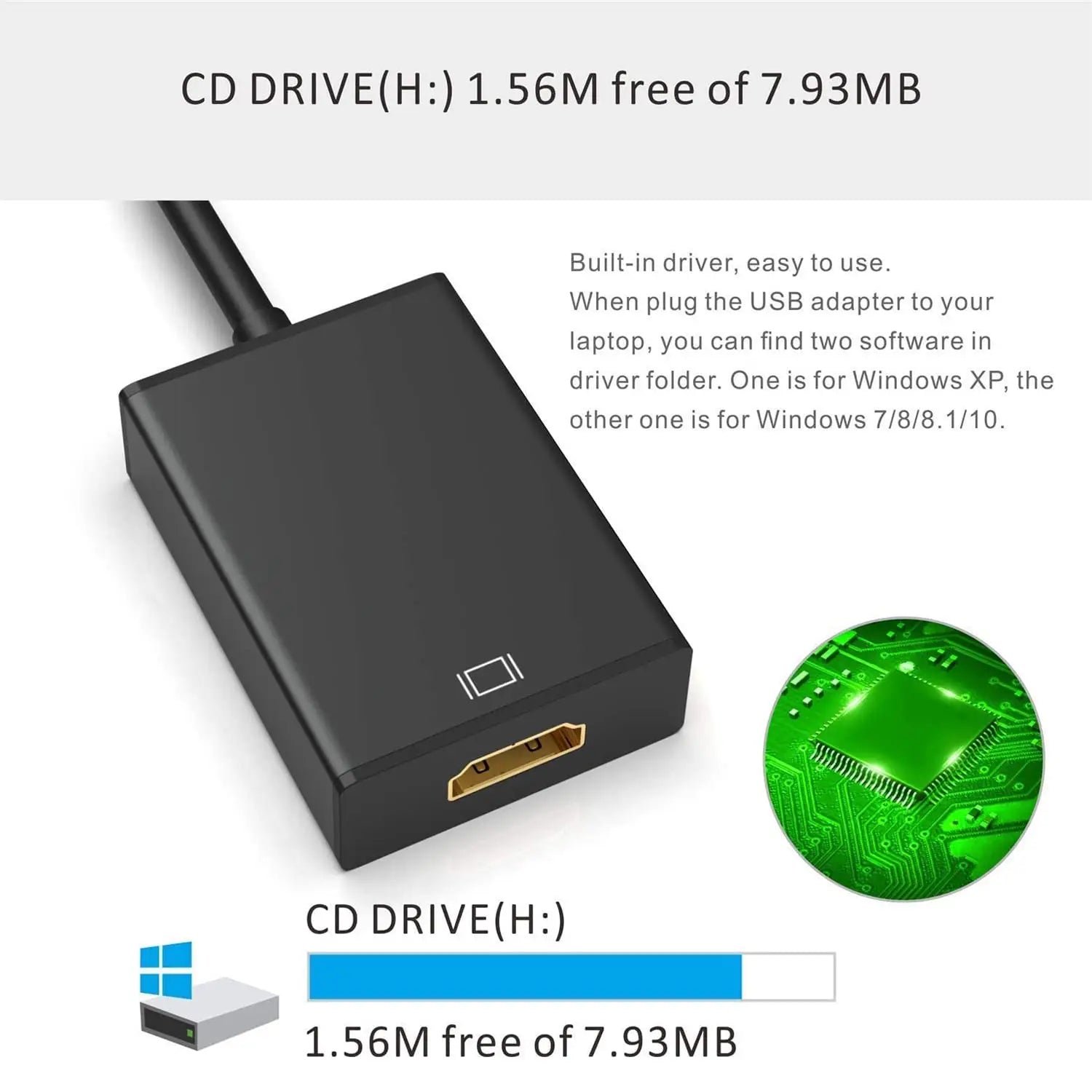 USB 3.0 to HDMI Adapter 1080P USB To HDMI-Compatible Video Converter External USB Adapter Video Adapter Cable for Desktop Laptop