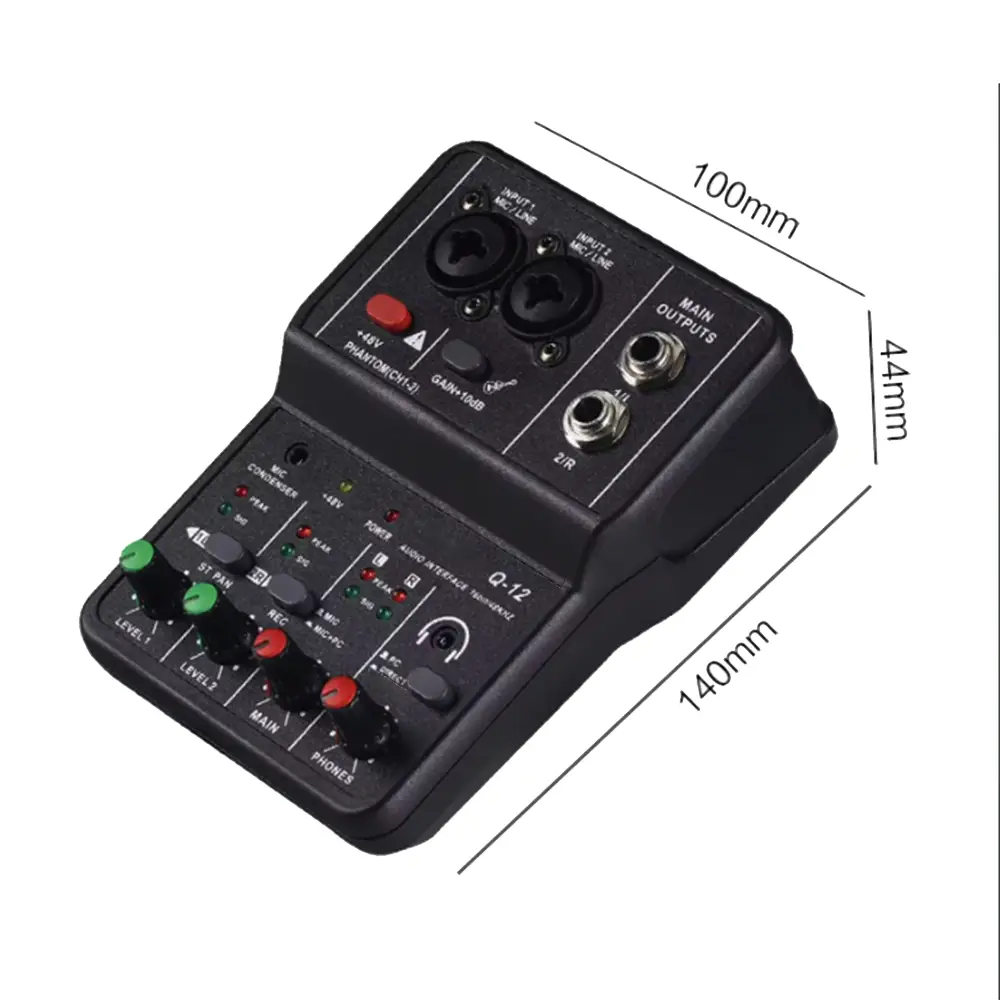 2 Channels Professional portable Audio Interface sound card console mini USB MIXER for Guitar Recording Studio Singing Q12