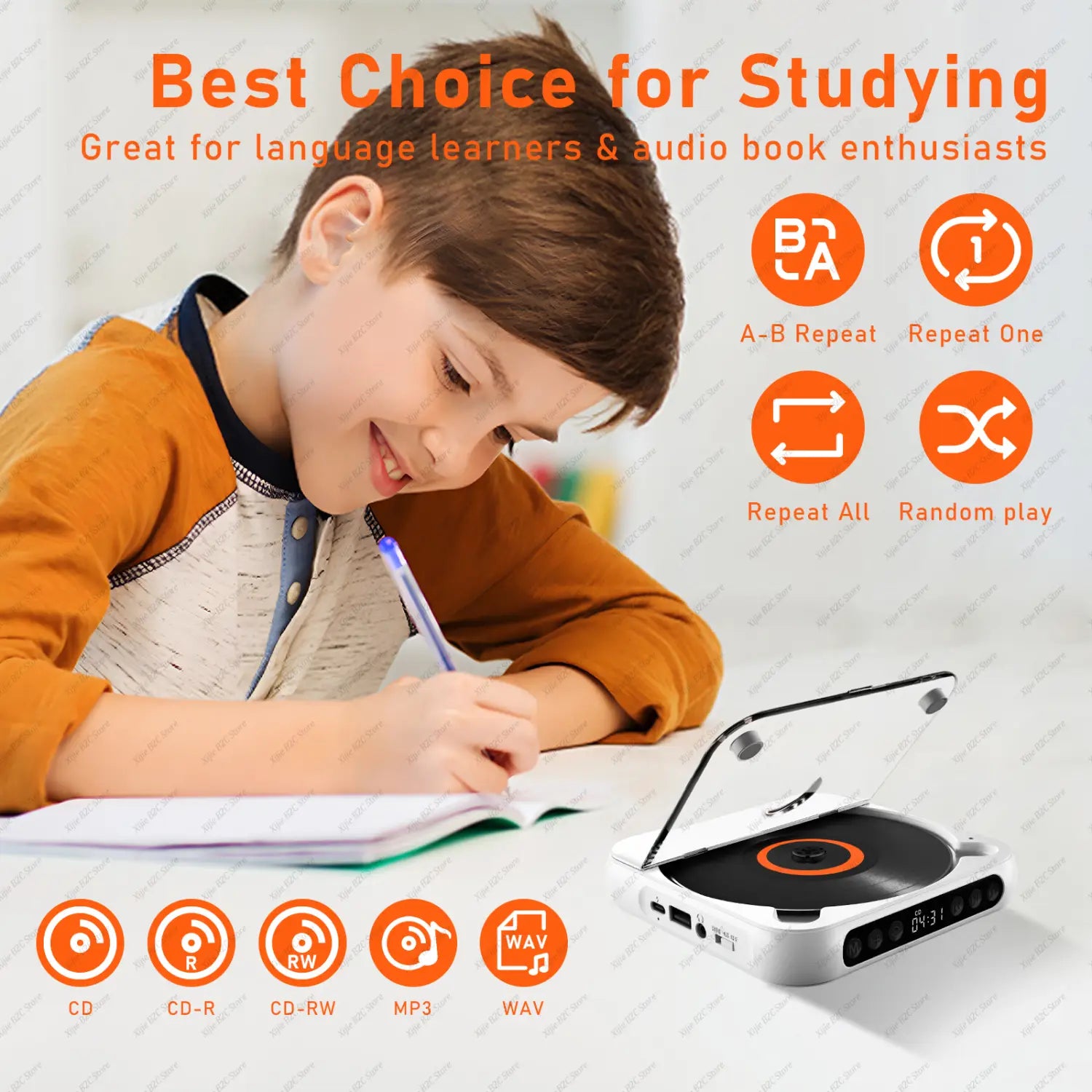 Portable CD Player Bluetooth Speaker Stereo CD Players LED Screen Wall Mountable CD Music Player with IR Remote Control FM Radio