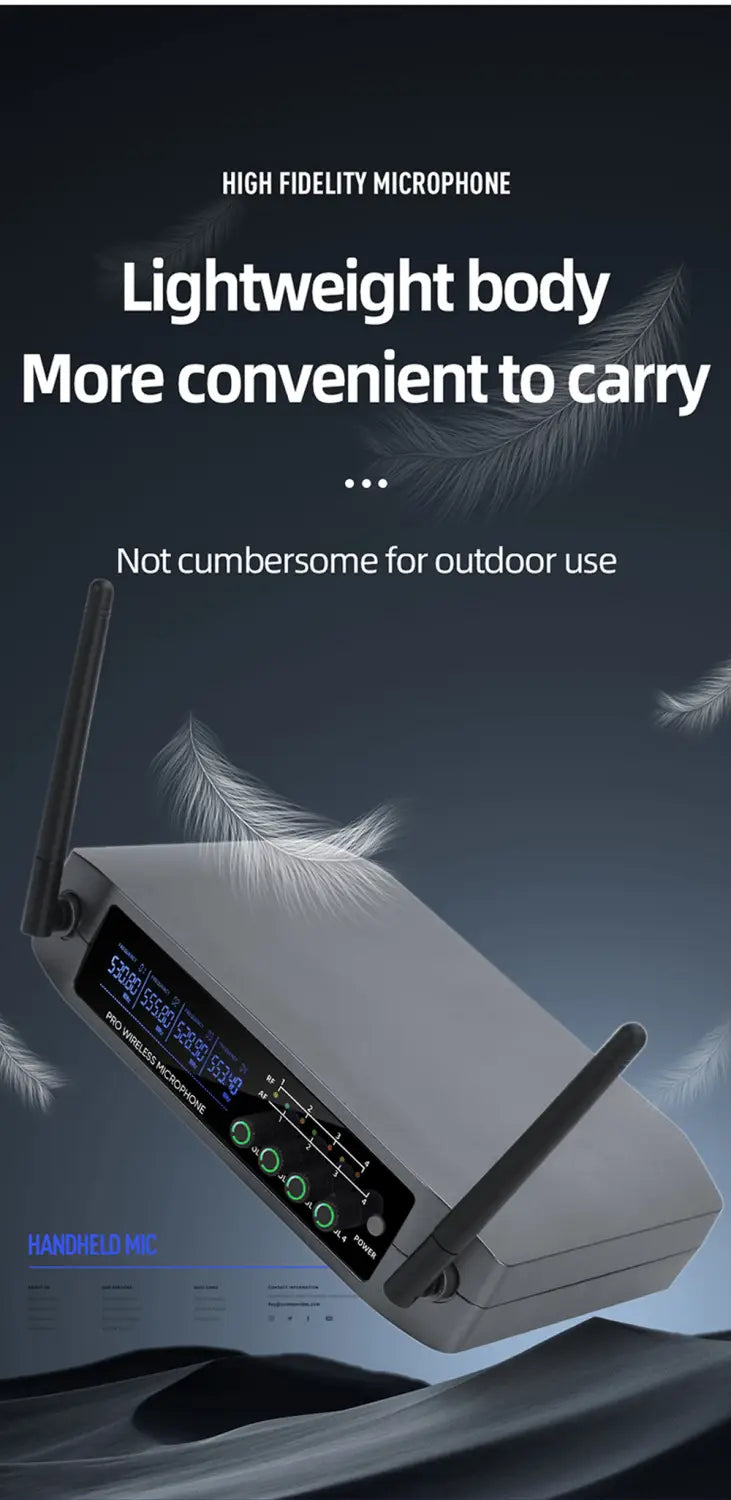 Professional VHF Wireless Microphone System 4 Channel Handheld Karaoke Microphone for Home Party Church Event TV Speaker