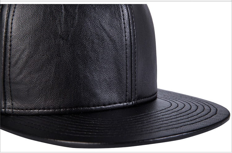 Hip hop hat men’s street versatile Black Leather Flat brimmed hat