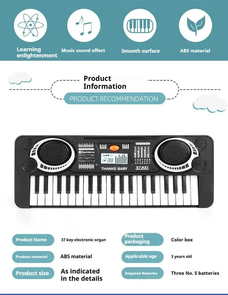 Children’s Electronic Keyboard Piano 37/61 Keys with Microphone Beginner Musical Instrument Educational Toy Gift for Kids