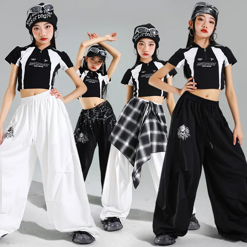 Trendy Design Teenage Child Hiphop Dance Rapper Clothes Young Girl Hip Hop Costume Suit Stage Performance Outfit Kids Streetwear
