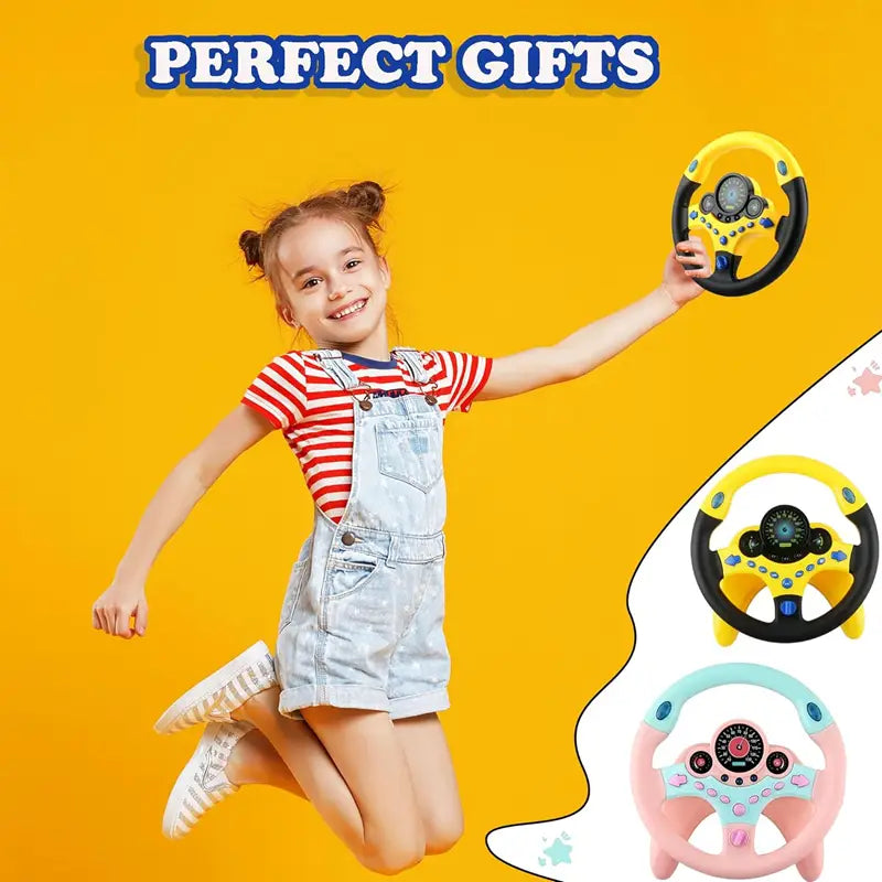 Kids Steering Wheel Toy - Backseat Pretend Play with Lights & Music - Fun Preschool Driving Simulator Gift for Toddlers