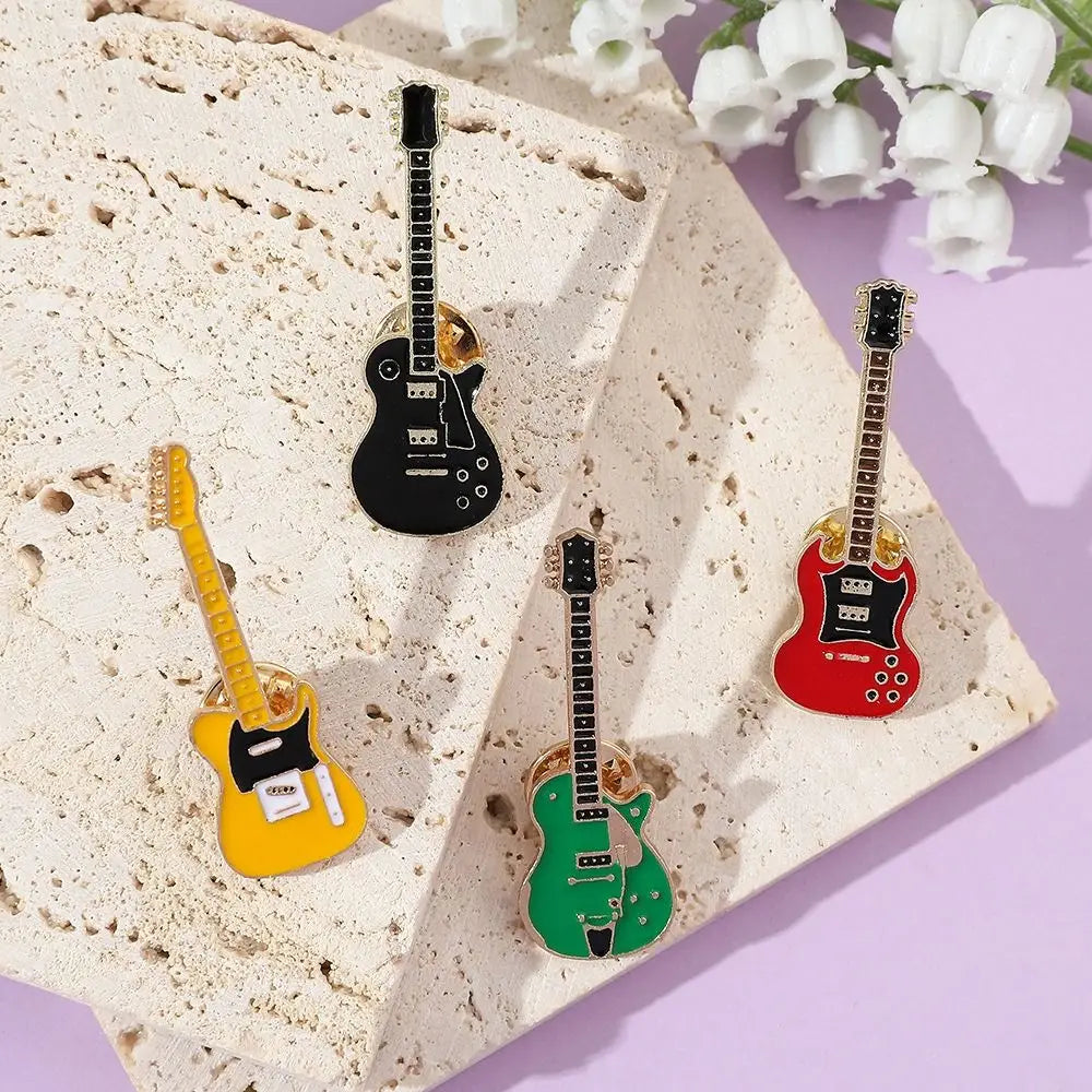 Clothing Accessories Rock Band Guitar Brooch Funny Cartoon Guitar Lapel Badge Metal Guitar Enamel Pins Denim Shirt